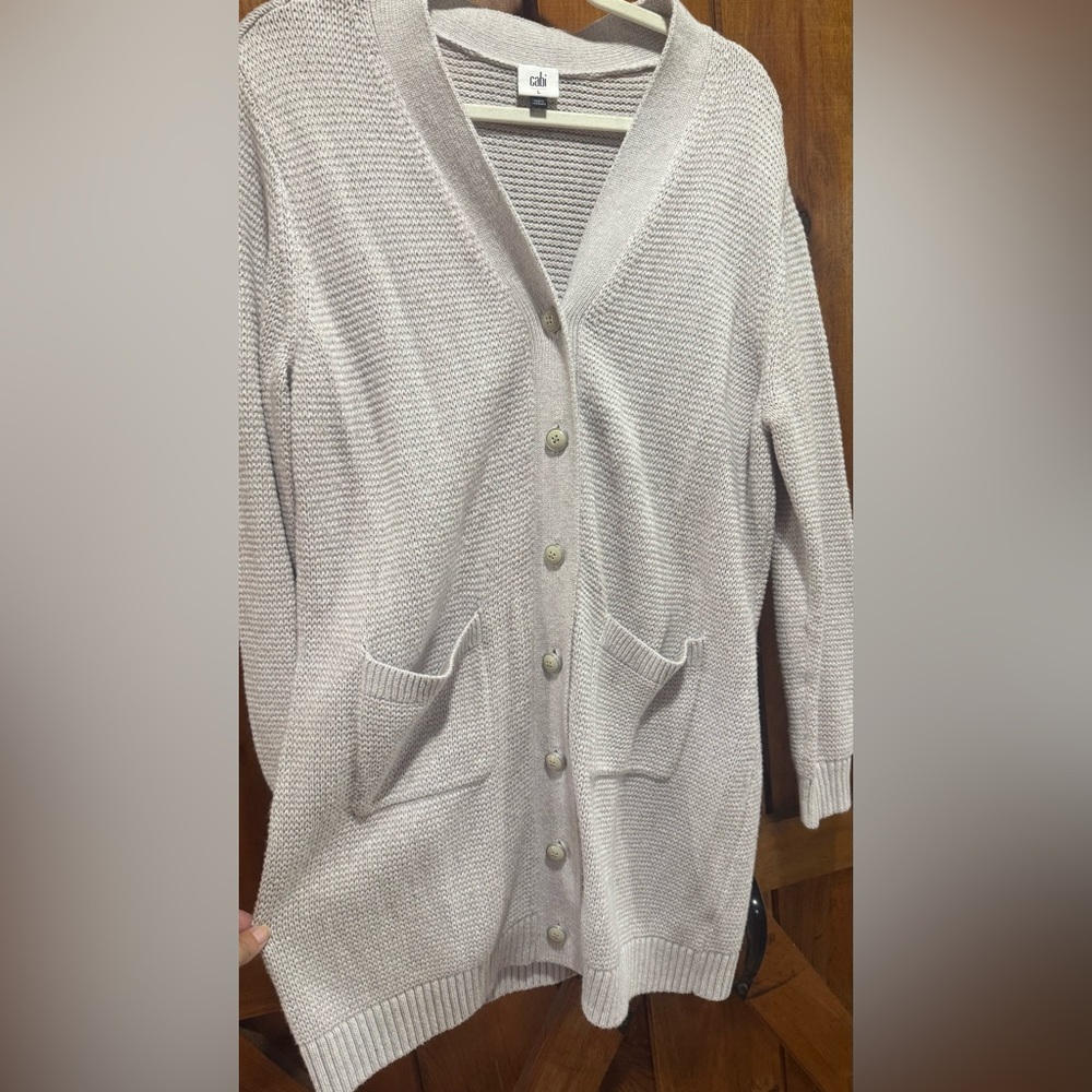 CAbi Light Gray Button-Up Cardigan